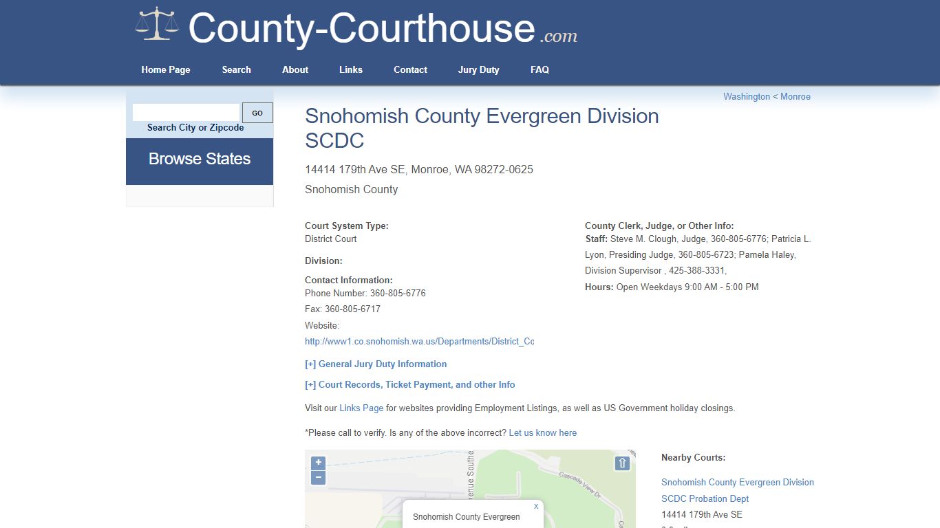Snohomish County Evergreen Division SCDC in Monroe, WA - Court Information
